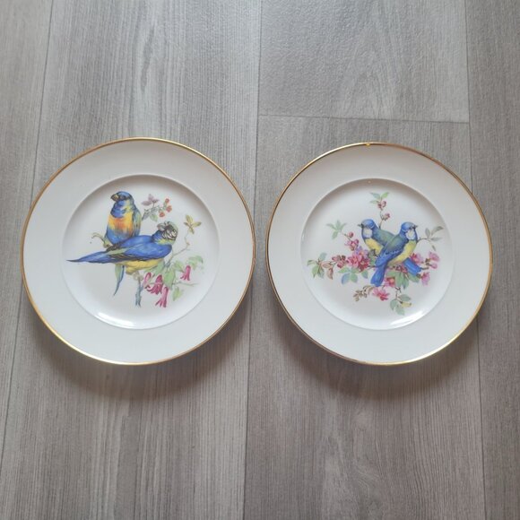 Set Of 2 Western Germany Bird Motif Decorative Plates With Gold Rim - Picture 1 of 8